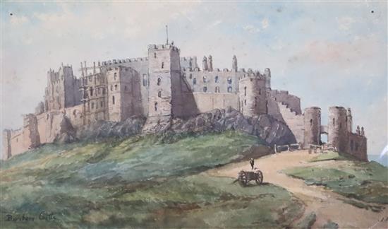 General Sir John Miller Adye (1819-1900), watercolour, three views of Bamburgh Castle, Northumberland,
